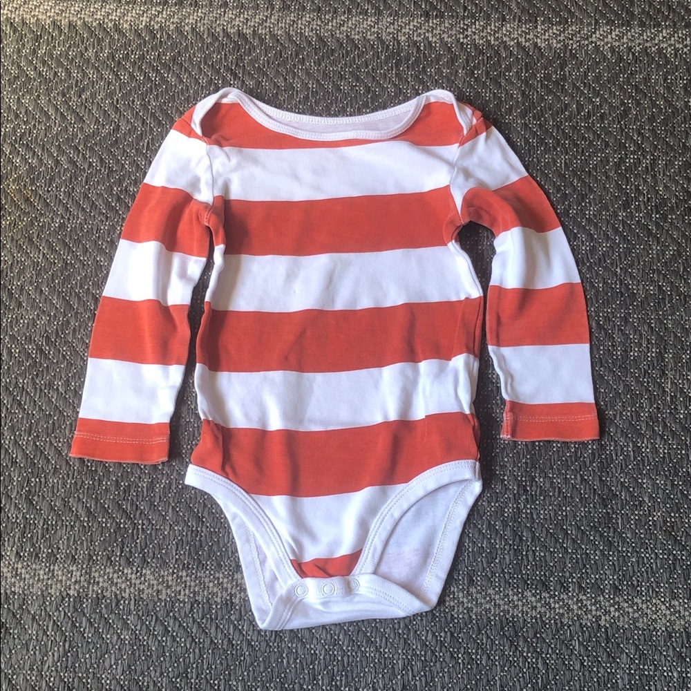 Joe Fresh Orange and White Striped Long-Sleeve Baby One-Piece